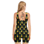 Black Cute Pineapple Pattern Print Sleeveless One Piece Swimsuit