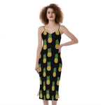 Black Cute Pineapple Pattern Print Slim Fit Midi Cami Dress