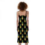 Black Cute Pineapple Pattern Print Slim Fit Midi Cami Dress