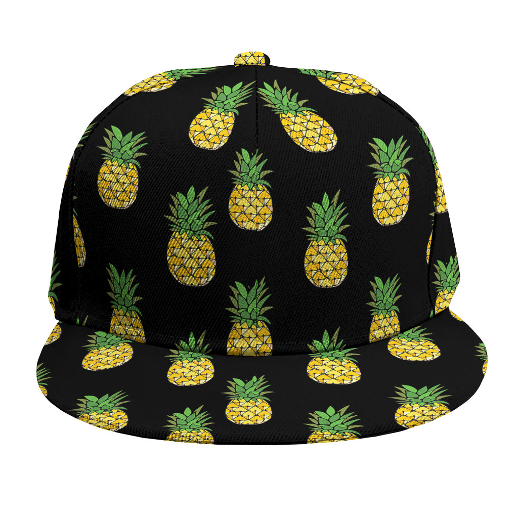 Black Cute Pineapple Pattern Print Snapback Cap