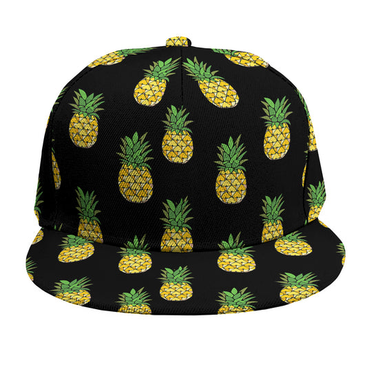 Black Cute Pineapple Pattern Print Snapback Cap
