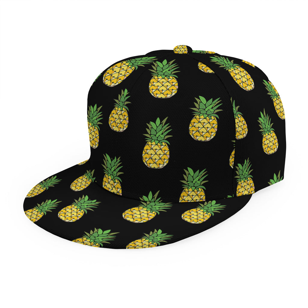Black Cute Pineapple Pattern Print Snapback Cap