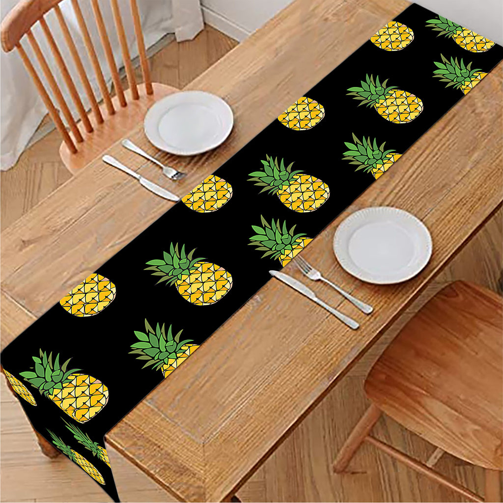 Black Cute Pineapple Pattern Print Table Runner