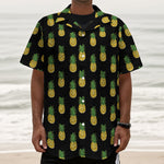 Black Cute Pineapple Pattern Print Textured Short Sleeve Shirt