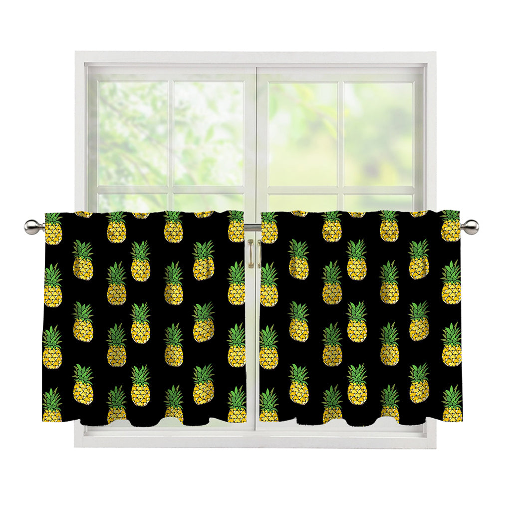 Black Cute Pineapple Pattern Print Tier Curtains