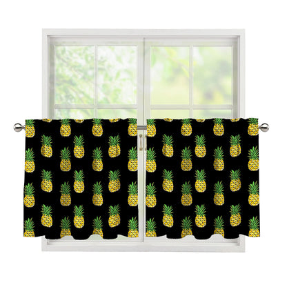 Black Cute Pineapple Pattern Print Tier Curtains