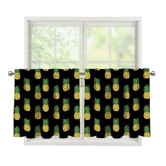 Black Cute Pineapple Pattern Print Tier Curtains