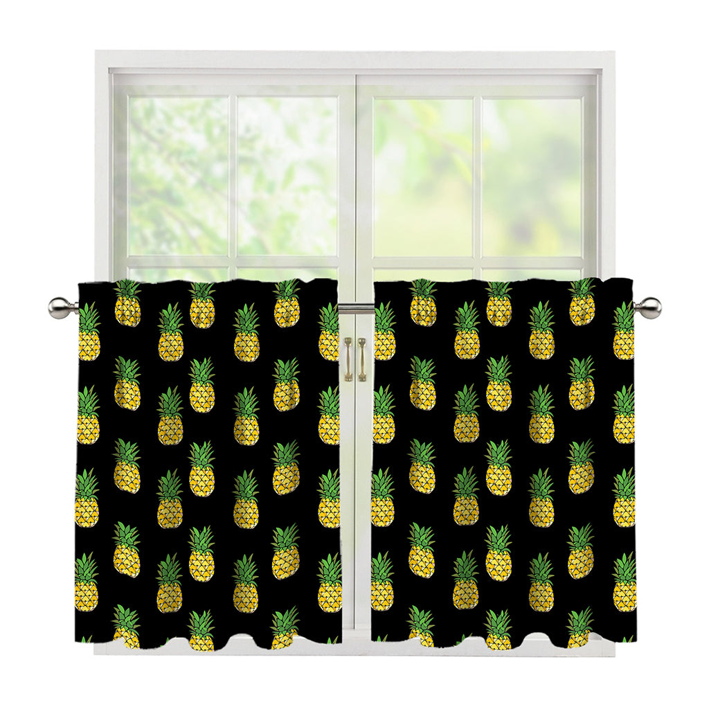 Black Cute Pineapple Pattern Print Tier Curtains