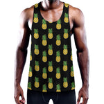 Black Cute Pineapple Pattern Print Training Tank Top