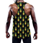 Black Cute Pineapple Pattern Print Training Tank Top
