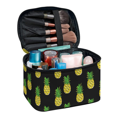 Black Cute Pineapple Pattern Print Travel Makeup Bag