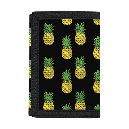 Black Cute Pineapple Pattern Print Trifold Wallet