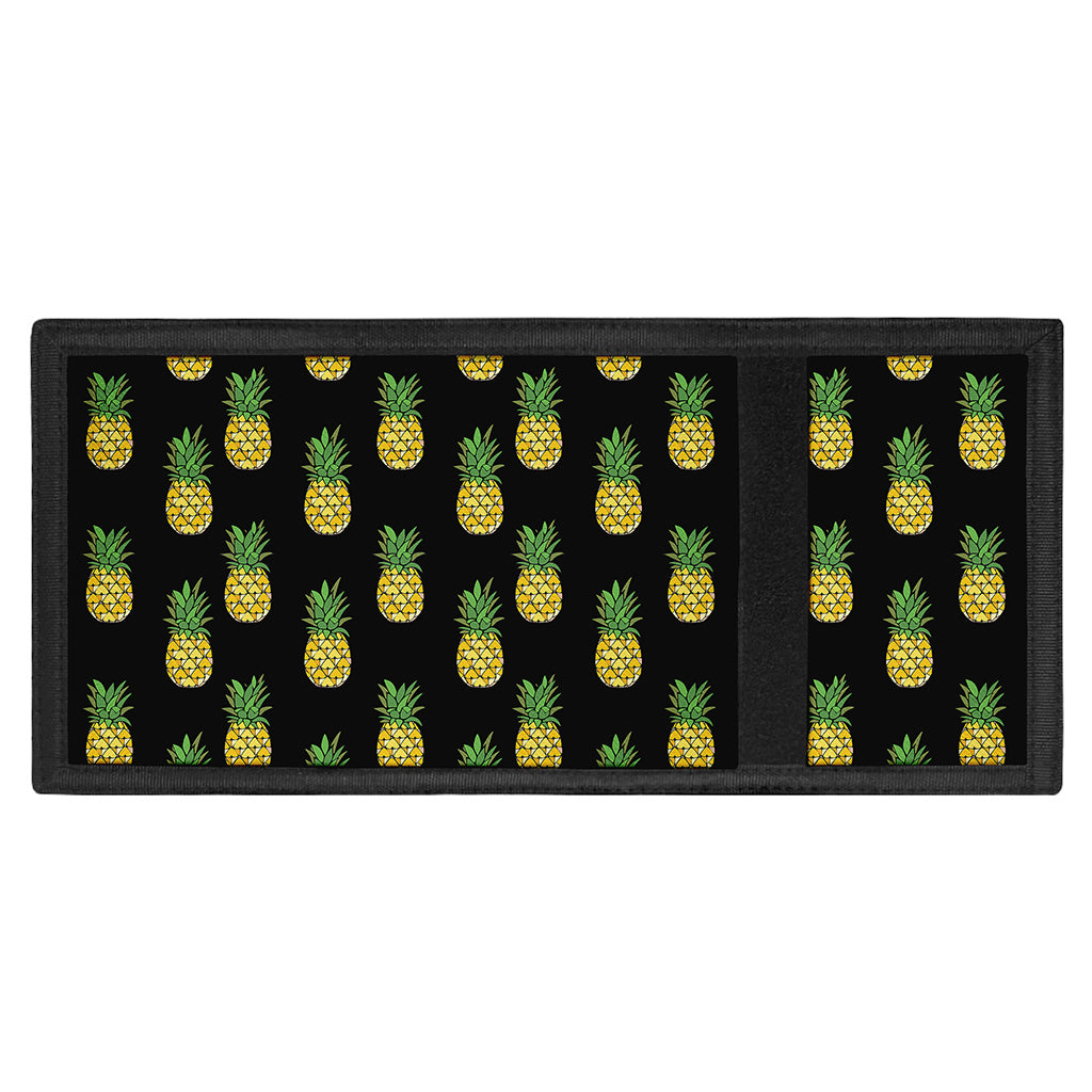 Black Cute Pineapple Pattern Print Trifold Wallet