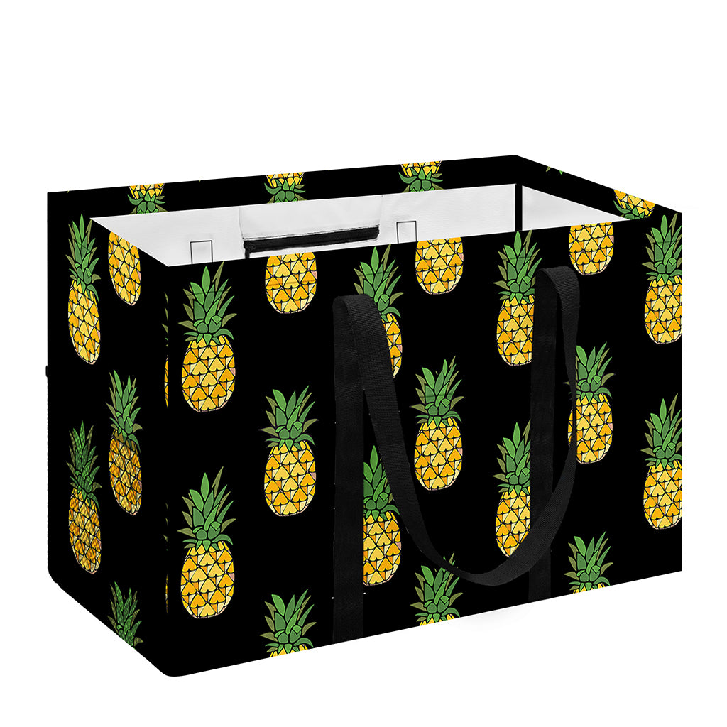 Black Cute Pineapple Pattern Print Utility Tote Bag