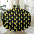 Black Cute Pineapple Pattern Print Waterproof Round Tablecloth