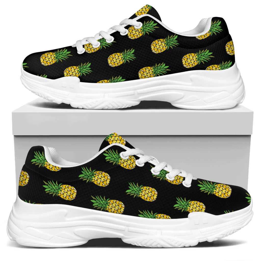 Black Cute Pineapple Pattern Print White Chunky Shoes