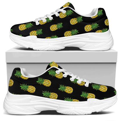 Black Cute Pineapple Pattern Print White Chunky Shoes