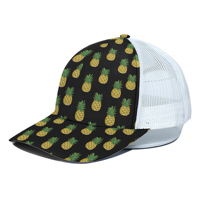Black Cute Pineapple Pattern Print White Mesh Trucker Cap