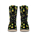 Black Cute Pineapple Pattern Print Winter Boots
