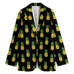Black Cute Pineapple Pattern Print Women's Blazer