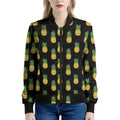 Black Cute Pineapple Pattern Print Women's Bomber Jacket