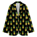Black Cute Pineapple Pattern Print Women's Cotton Blazer