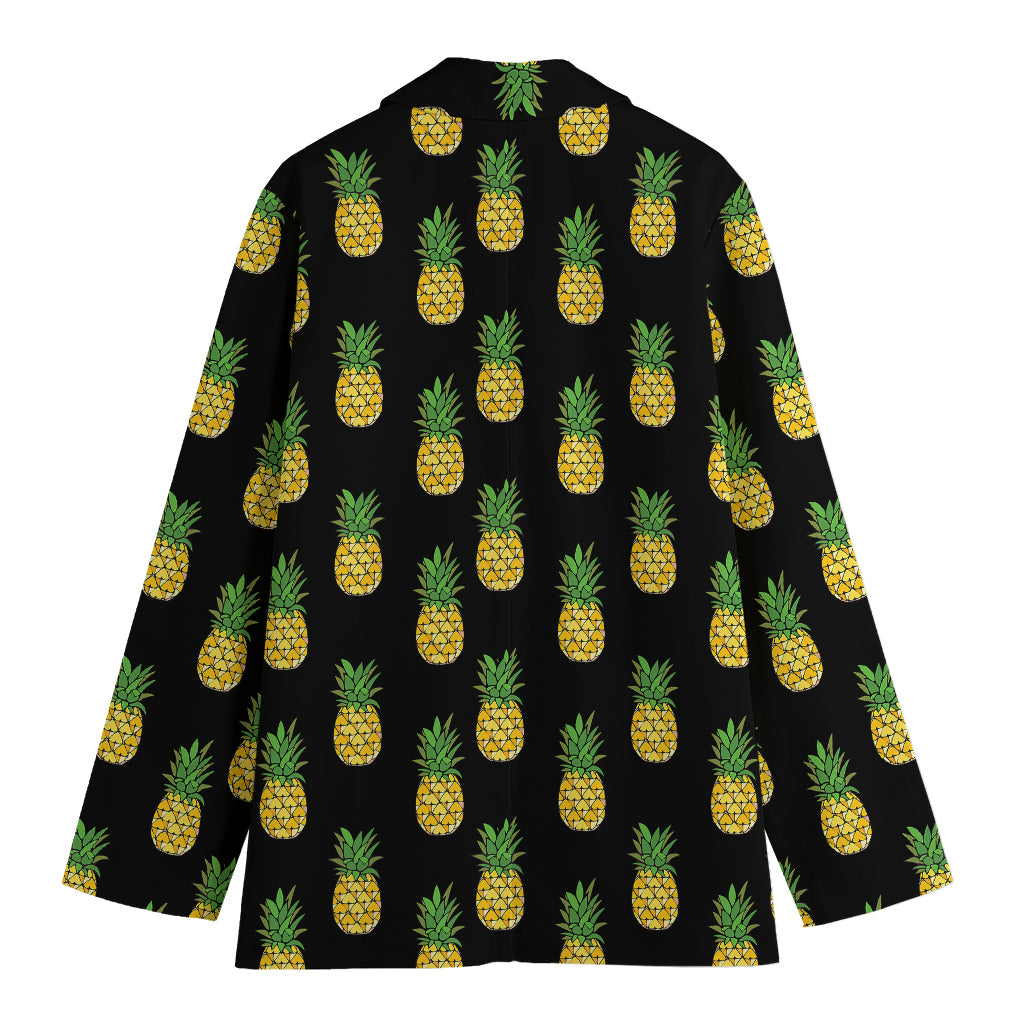 Black Cute Pineapple Pattern Print Women's Cotton Blazer