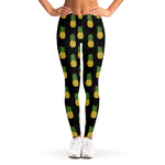 Black Cute Pineapple Pattern Print Women's Leggings