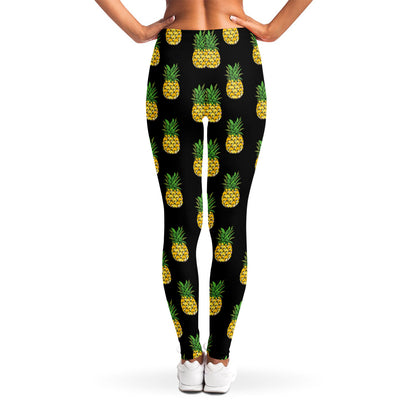 Black Cute Pineapple Pattern Print Women's Leggings