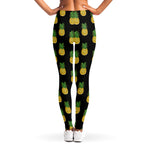 Black Cute Pineapple Pattern Print Women's Leggings