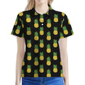 Black Cute Pineapple Pattern Print Women's Polo Shirt