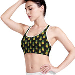 Black Cute Pineapple Pattern Print Women's Sports Bra