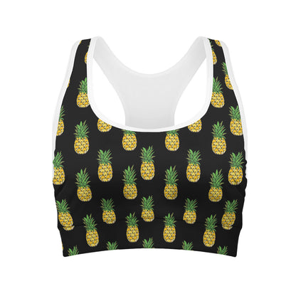 Black Cute Pineapple Pattern Print Women's Sports Bra