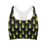 Black Cute Pineapple Pattern Print Women's Sports Bra