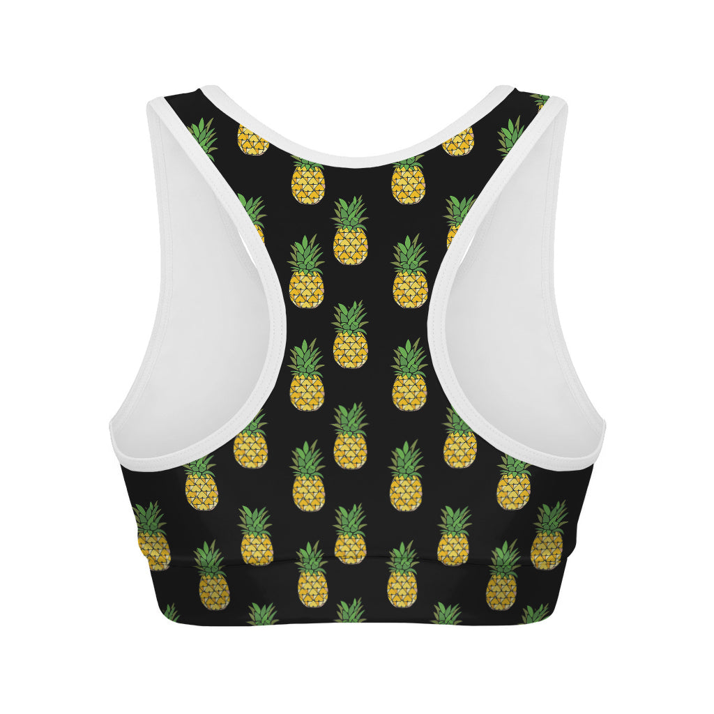 Black Cute Pineapple Pattern Print Women's Sports Bra