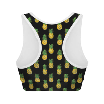 Black Cute Pineapple Pattern Print Women's Sports Bra
