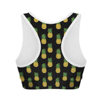 Black Cute Pineapple Pattern Print Women's Sports Bra