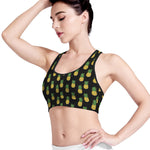 Black Cute Pineapple Pattern Print Women's Sports Bra