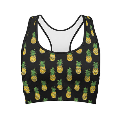 Black Cute Pineapple Pattern Print Women's Sports Bra