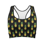 Black Cute Pineapple Pattern Print Women's Sports Bra