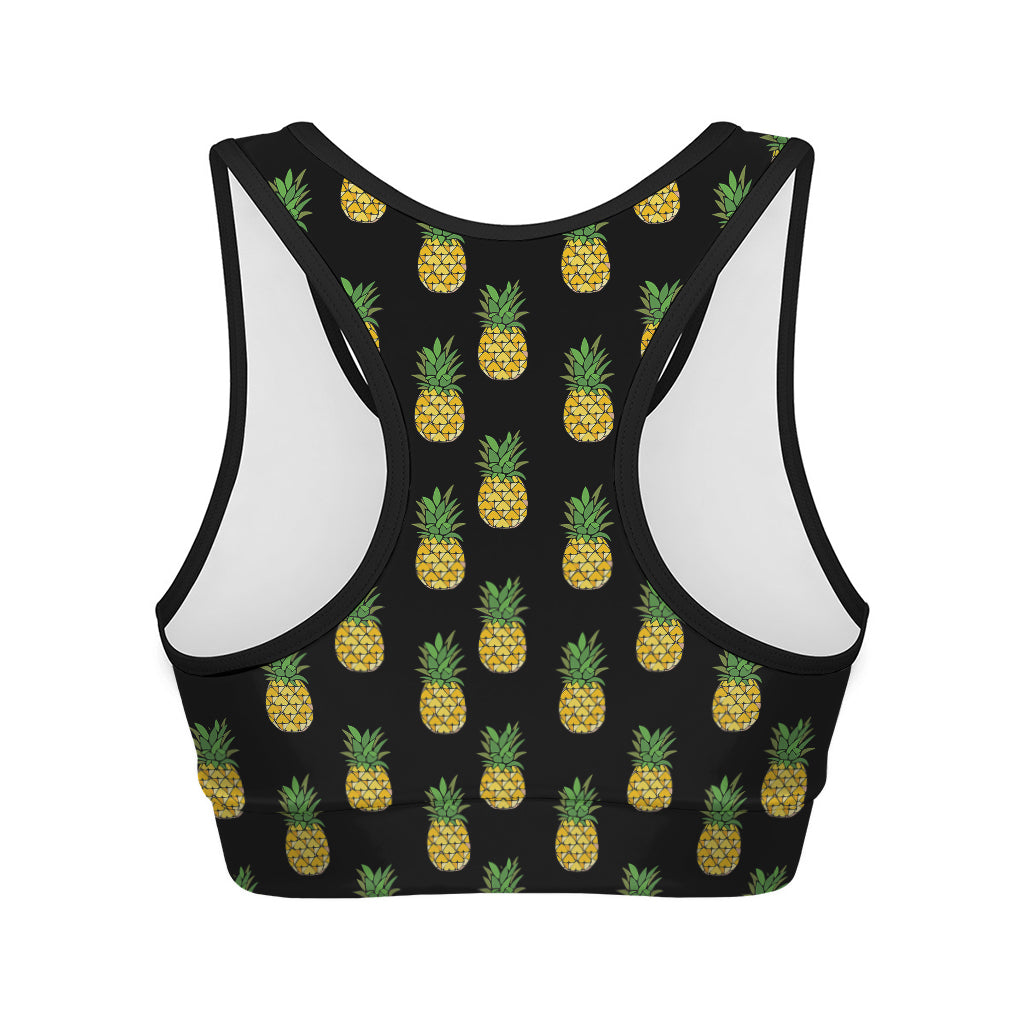 Black Cute Pineapple Pattern Print Women's Sports Bra
