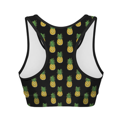 Black Cute Pineapple Pattern Print Women's Sports Bra
