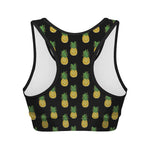 Black Cute Pineapple Pattern Print Women's Sports Bra