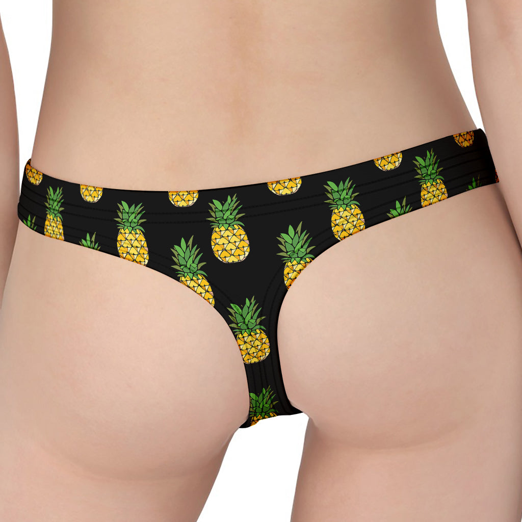 Black Cute Pineapple Pattern Print Women's Thong