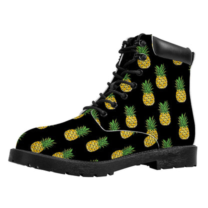 Black Cute Pineapple Pattern Print Work Boots