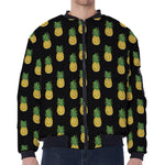 Black Cute Pineapple Pattern Print Zip Sleeve Bomber Jacket