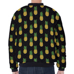 Black Cute Pineapple Pattern Print Zip Sleeve Bomber Jacket