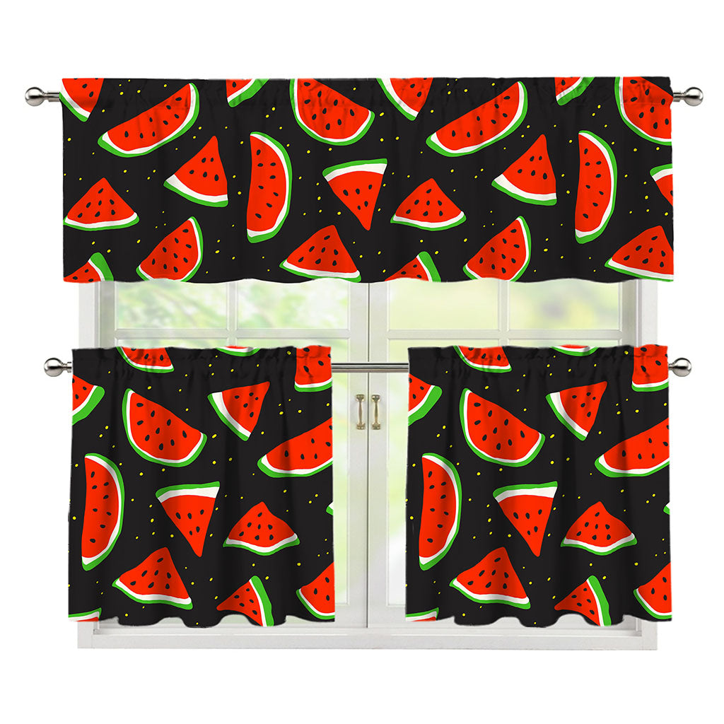 Black Cute Watermelon Pattern Print 3 Piece Kitchen Curtains
