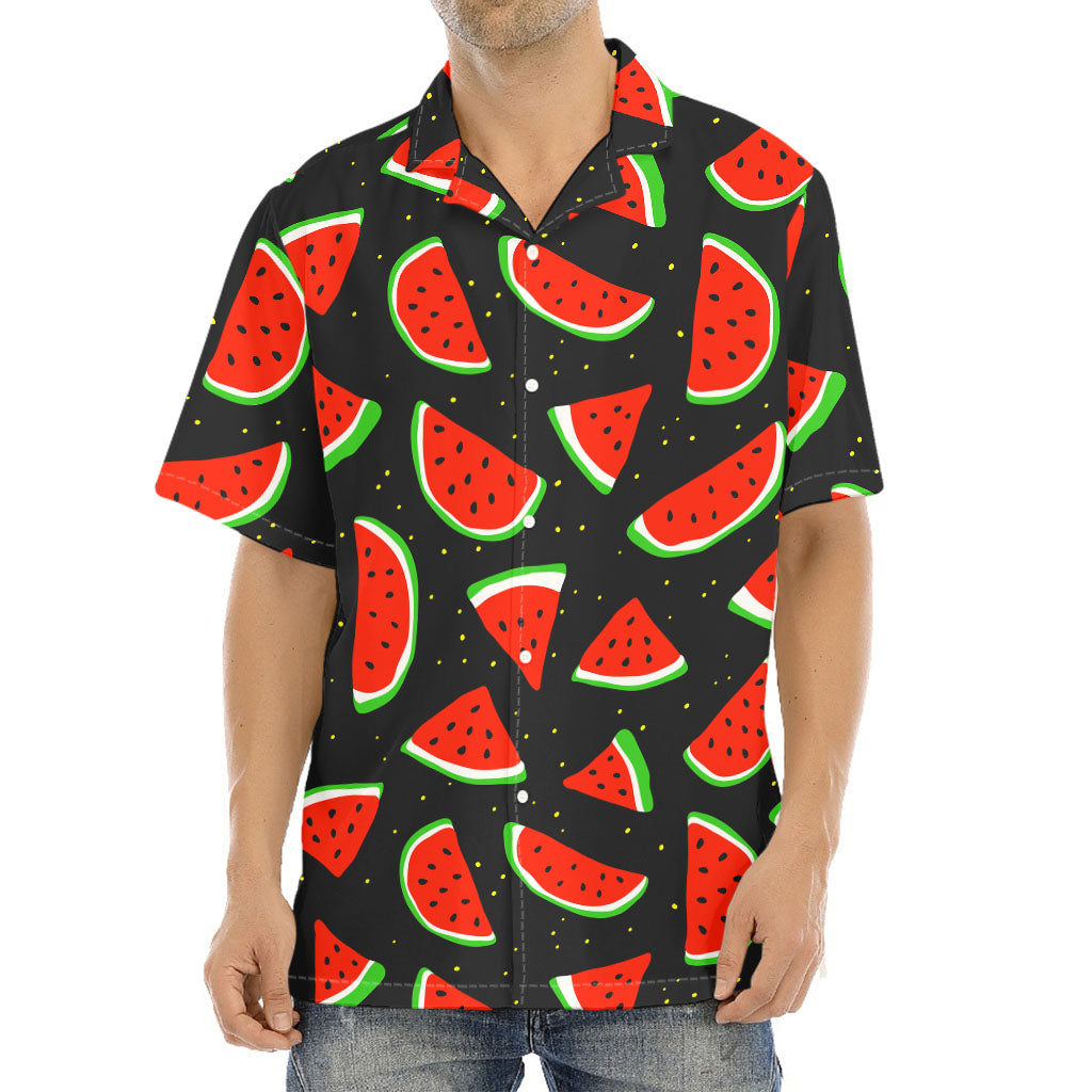 Black Cute Watermelon Pattern Print Aloha Shirt
