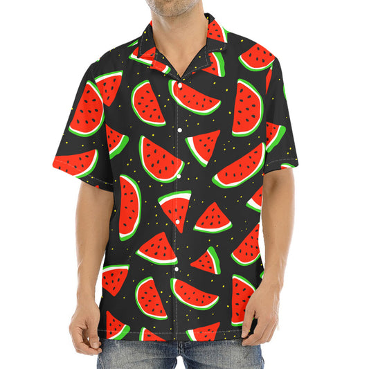 Black Cute Watermelon Pattern Print Aloha Shirt